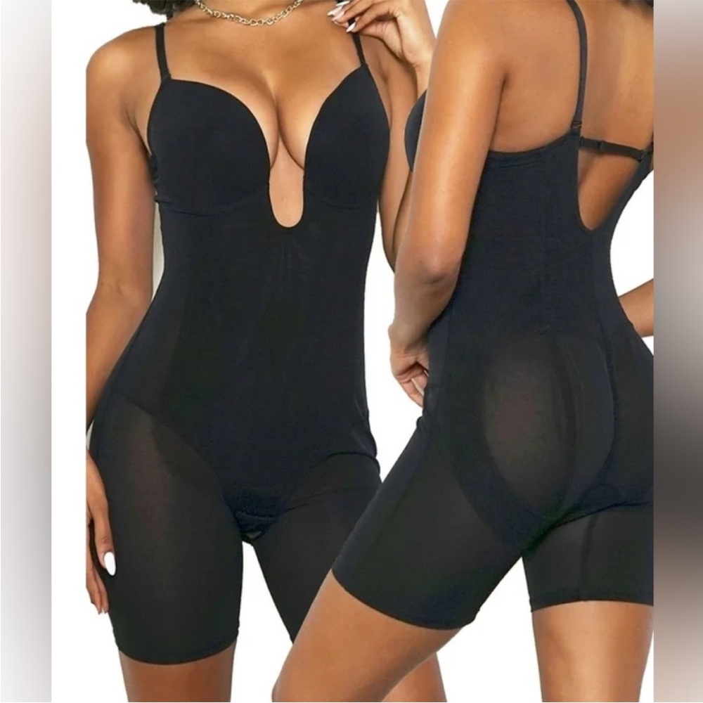 Slimers Black sculpting shapewear tummy control U plunge padded bra adjustable